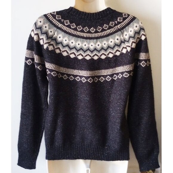 Original Weatherproof Faire Isle Crew Neck Sweater XS Black Cream Gray - Picture 2 of 4